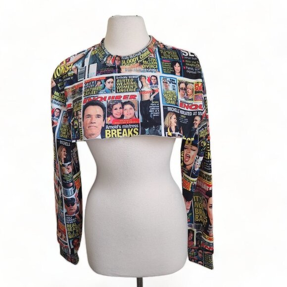 Hudson Outerwear Cropped Sweatshirt sz M ENQUIRER Obama Brad Pitt Kardashian‎ - Picture 1 of 12